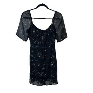 Wild Honey Black Celestial Print Button Up Sheer Lined Dress Whimsygoth Womens M